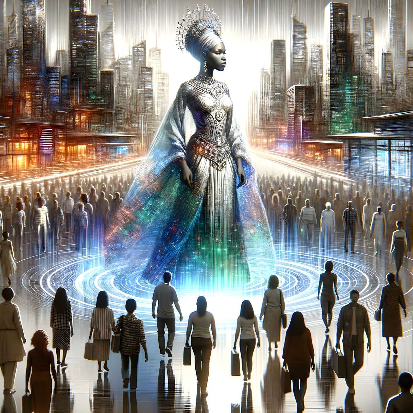 A Dominant Figure in a Vibrant, Cyberpunk Cityscape