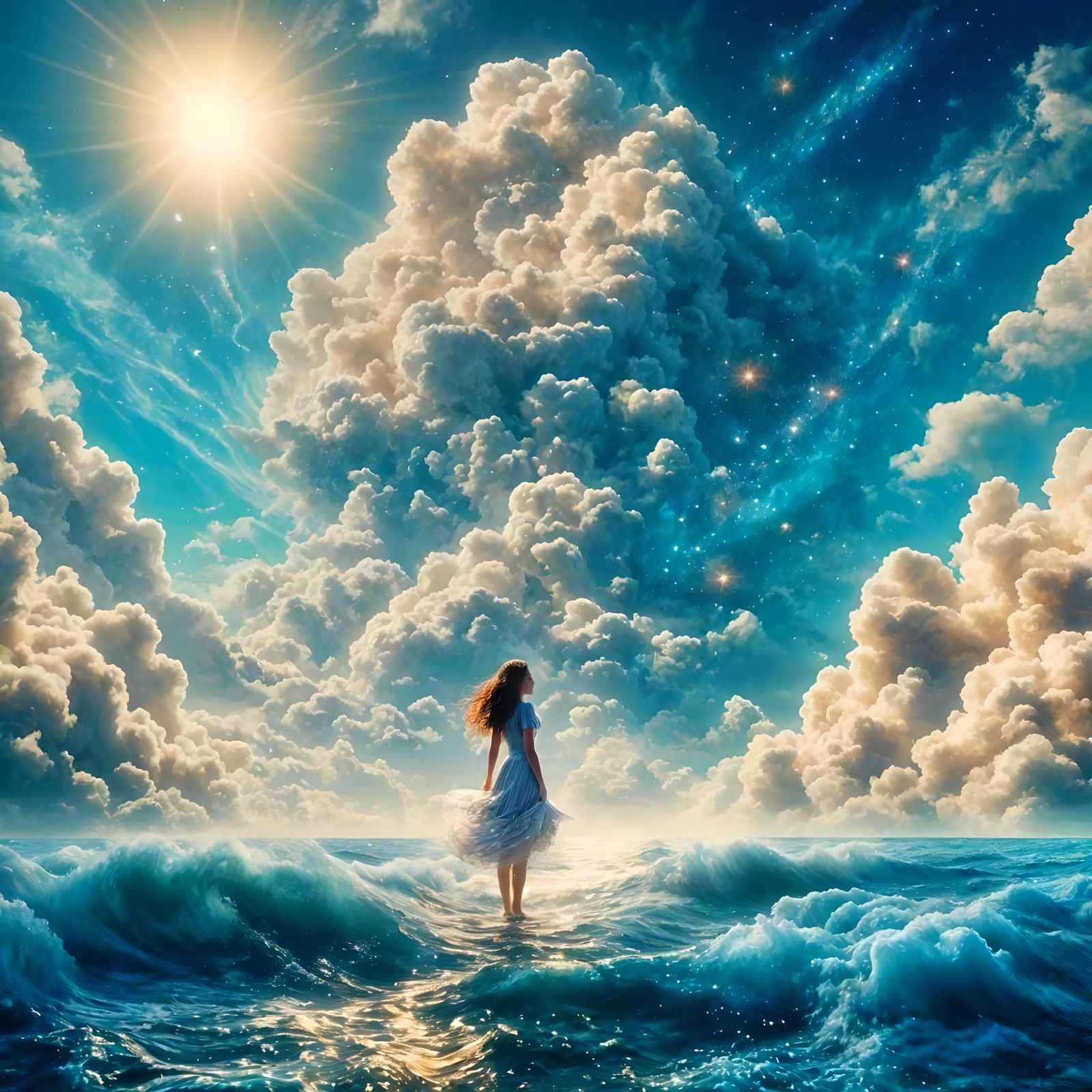 Ethereal Cloud Woman by the Sea