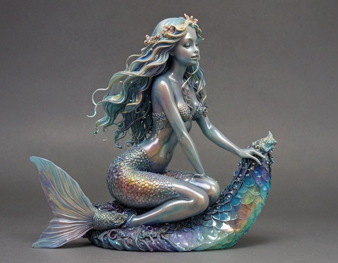 Spectrolite Opalescent Psychedelic Intricately Meticulously Ethereally Gossamer Inspirational Mermaid Sculpture