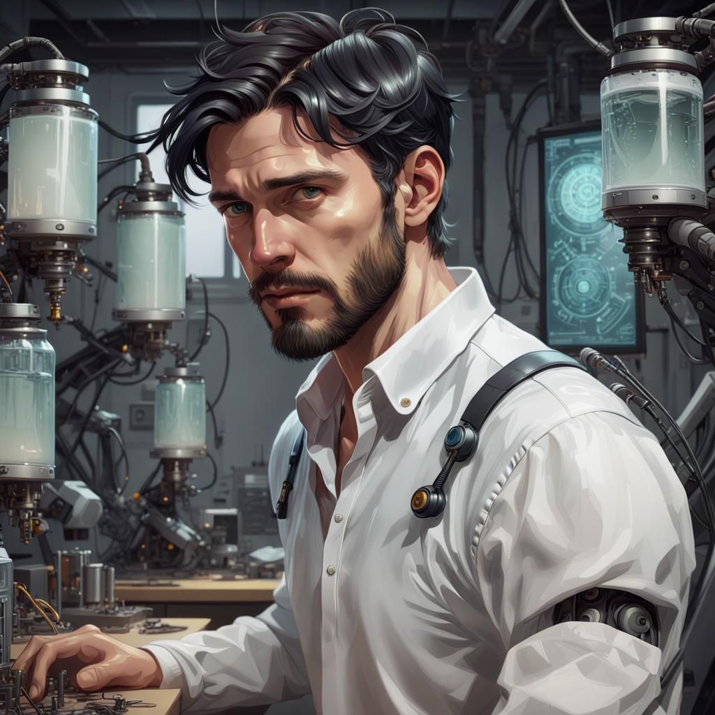 Kind Robotics Genius in Hyperdetailed Portrait