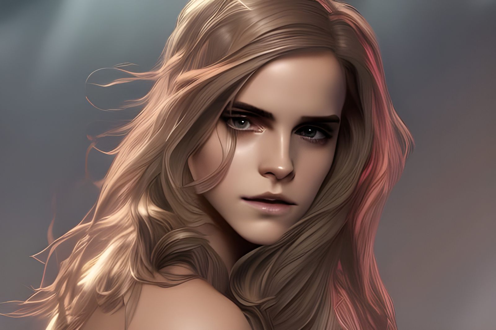 Emma Watson in Radiant Shower Portrait, Concept Art in Triad...