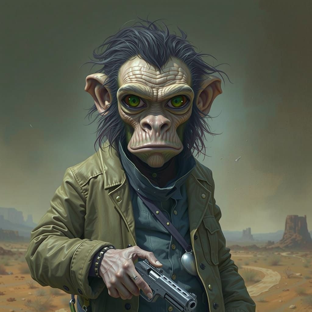 Surreal Cinematic Gunslinger in Dreamlike Landscape with Ali...