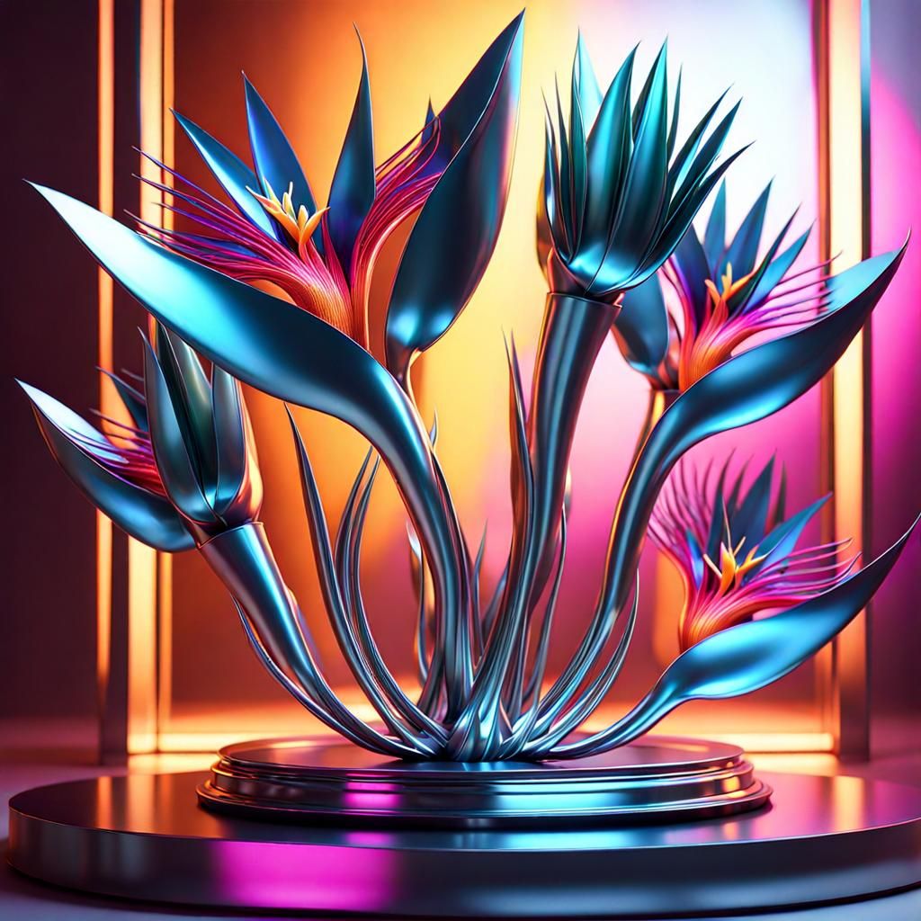 Futuristic Metal Bird-of-Paradise Bouquet in Sci-Fi Style