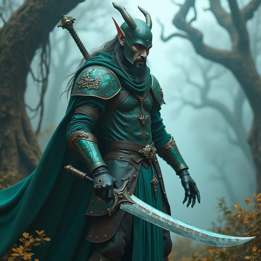 Ethereal Elf Warrior in a Mist-Shrouded Realm