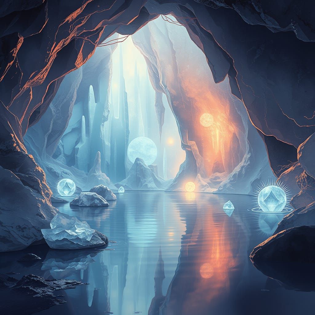 Ethereal Water Cave in Dreamlike Atmosphere