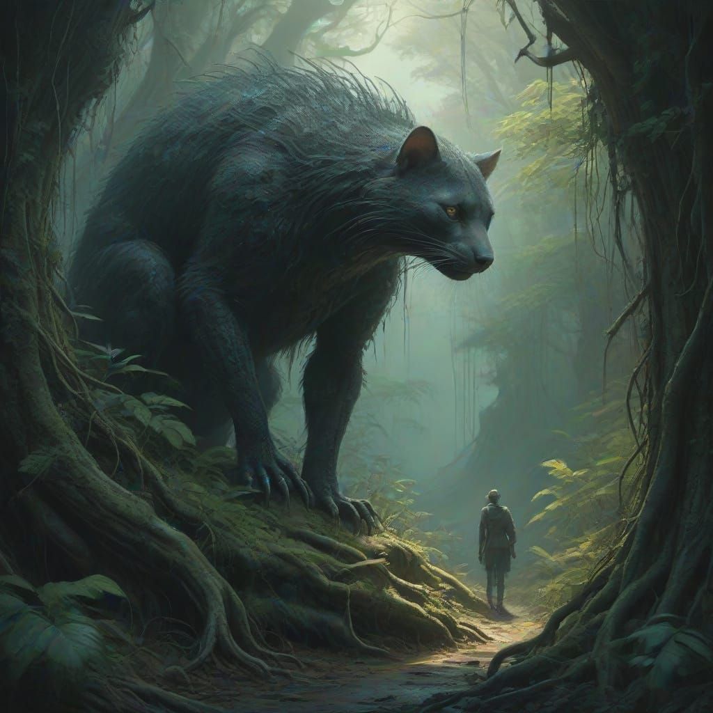 Mystical Golden Civet in Emerald Dreamscape