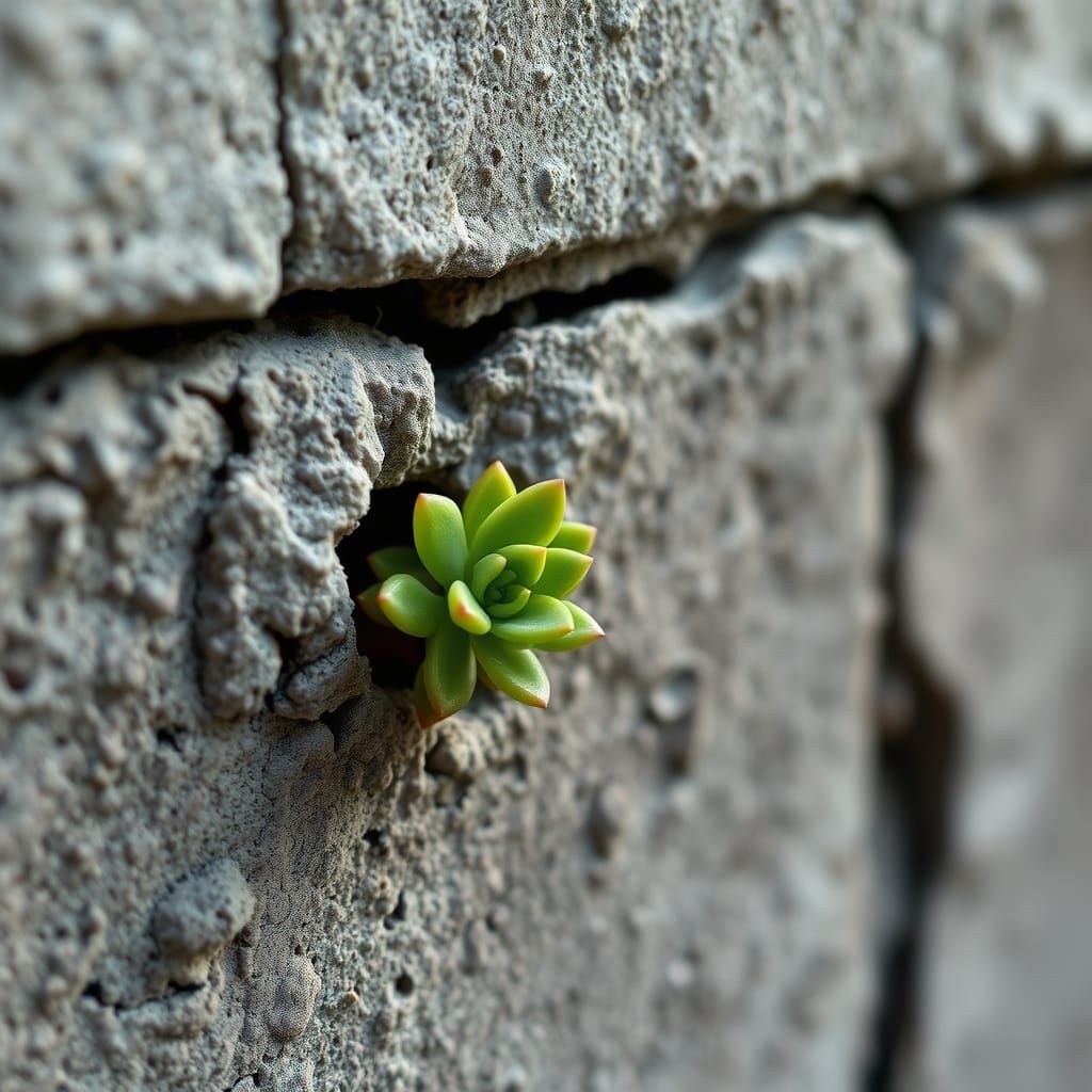 Succulent Sprouts from Concrete Wall: Photorealistic Digital...