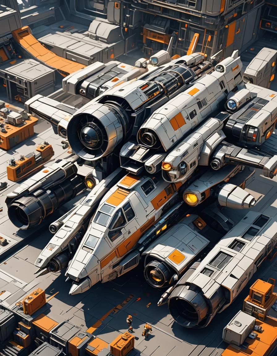 Model spaceship construction, sleek and futuristic prototype...