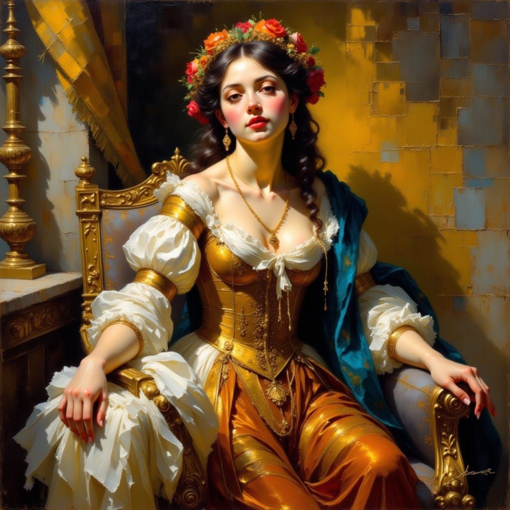 Renaissance Woman in Baroque Impasto Style