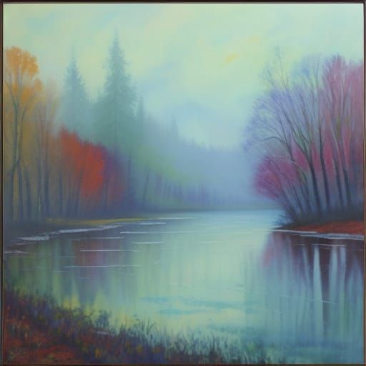 Impasto Oil Painting of a Lake at Sunrise