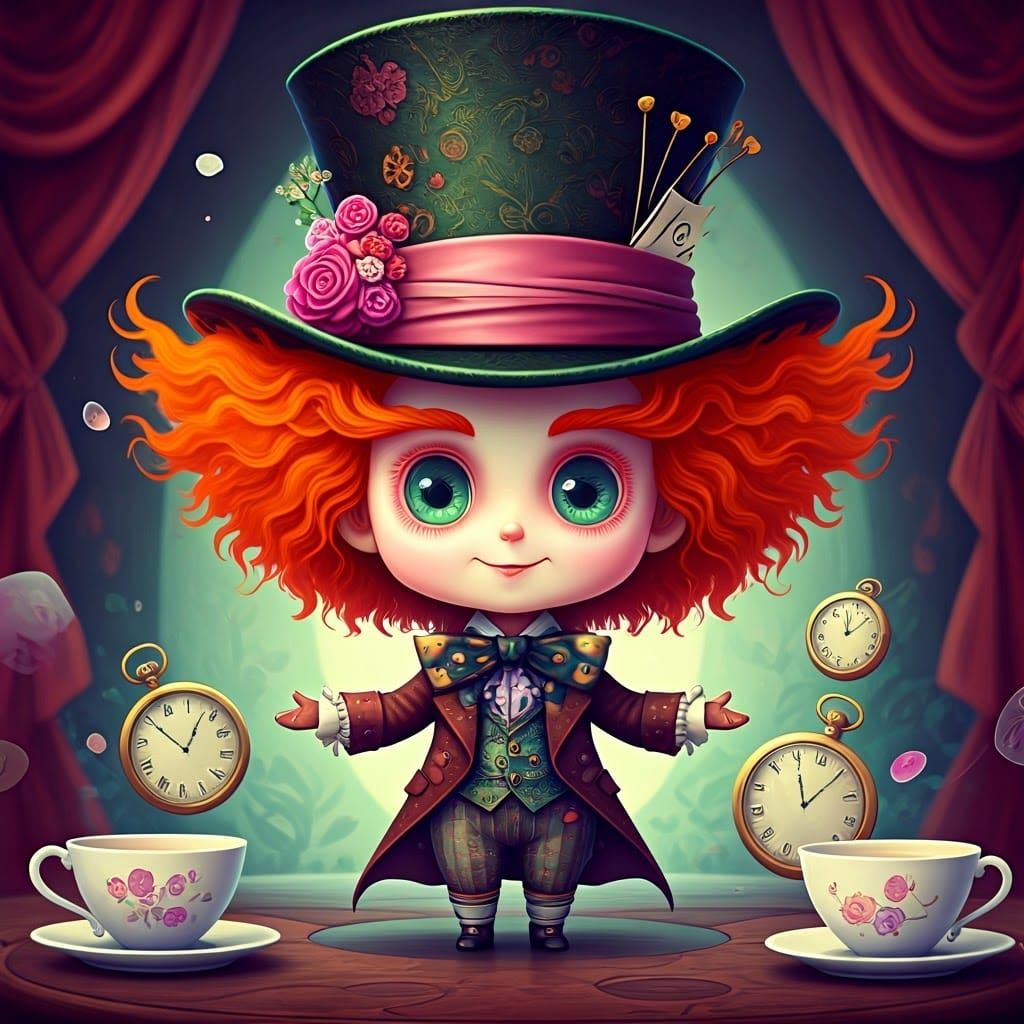 Mad Hatter Chibi in Whimsical 3D Animated Style