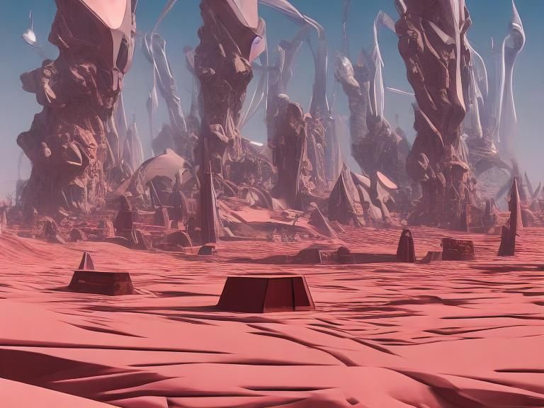 Moebius-Inspired Desert City with Angular Structures