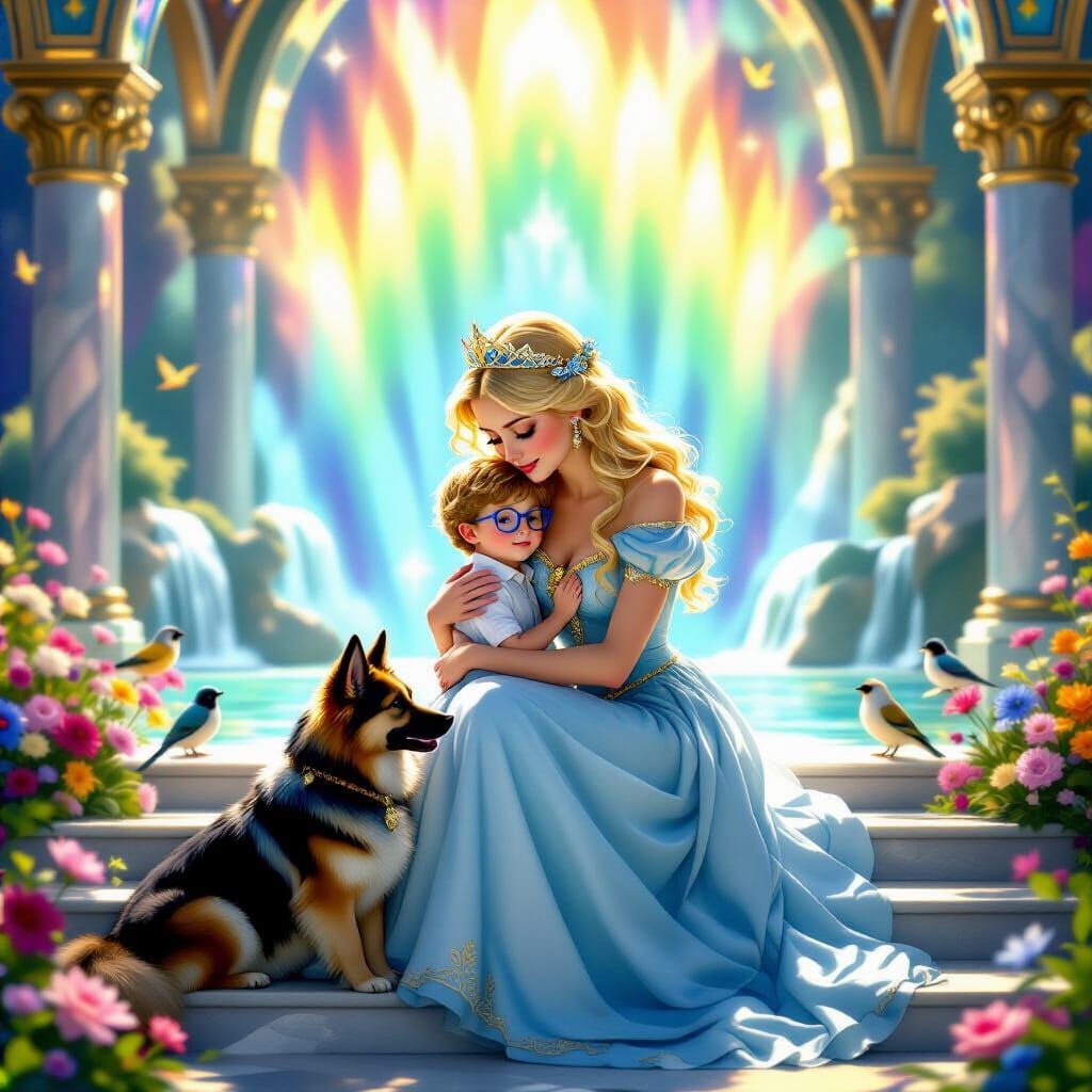 Princess Embraces Prince at Gemstone Palace