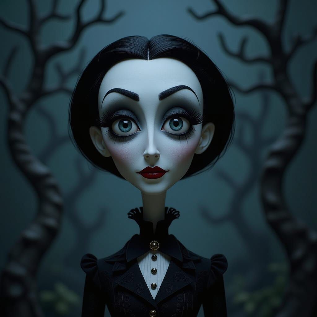 Gothic Portrait of Pale Figure in Tim Burton Style