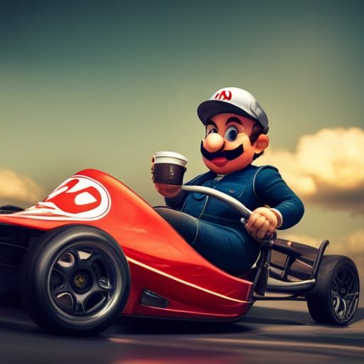 Mario Tesla Kart VS Elon musk drinking coffee