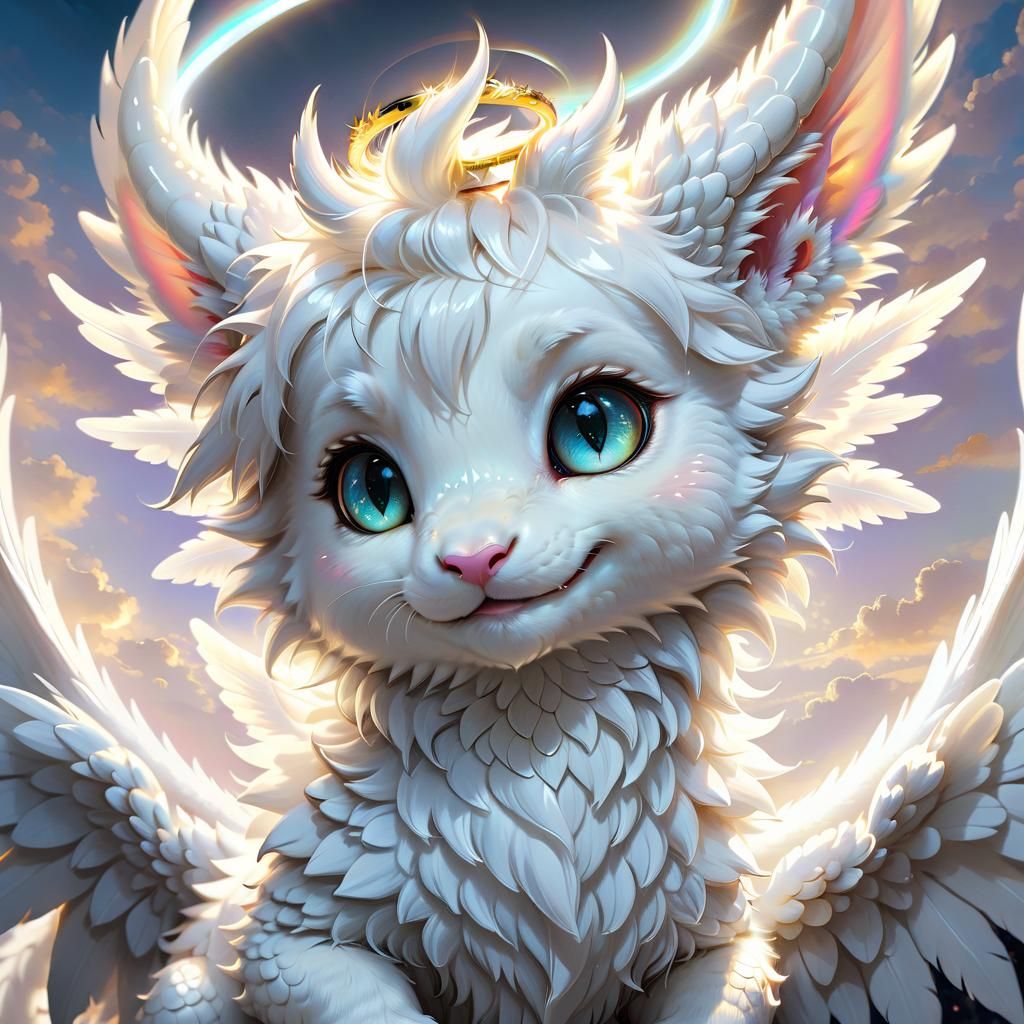 Adorable Angel Dragon Portrait in Anime Style