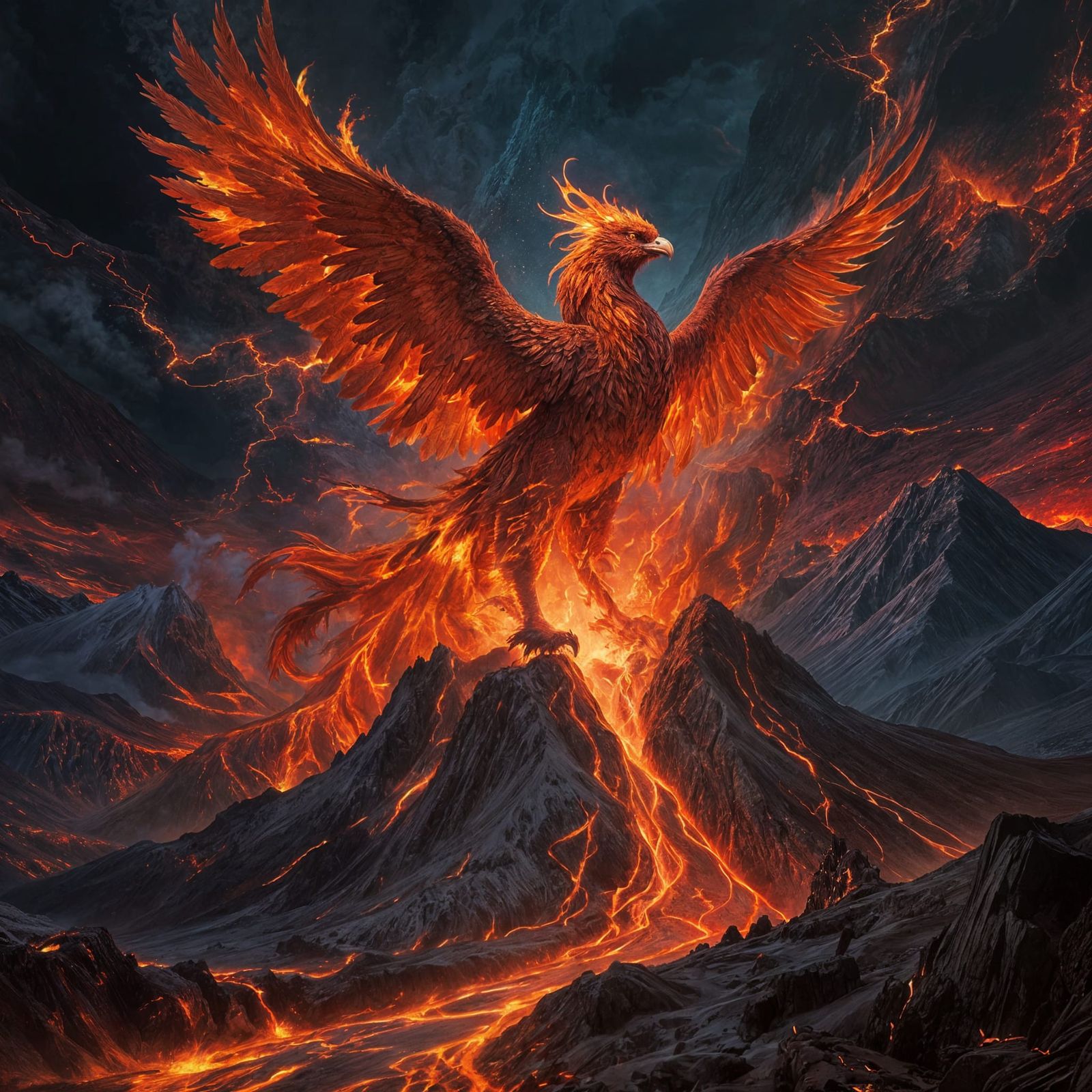 Phoenix Rising from Volcano in Painterly Style