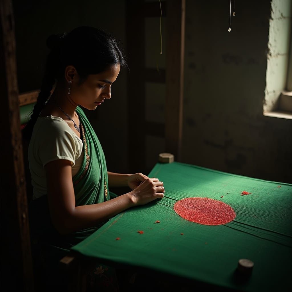 Sorrowful Weaver Woman Woven in Resilient National Pride