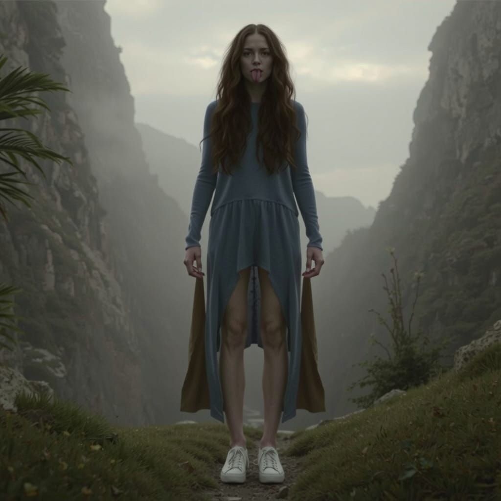 Slender Woman Sticking Out Tongue in Digital Painting