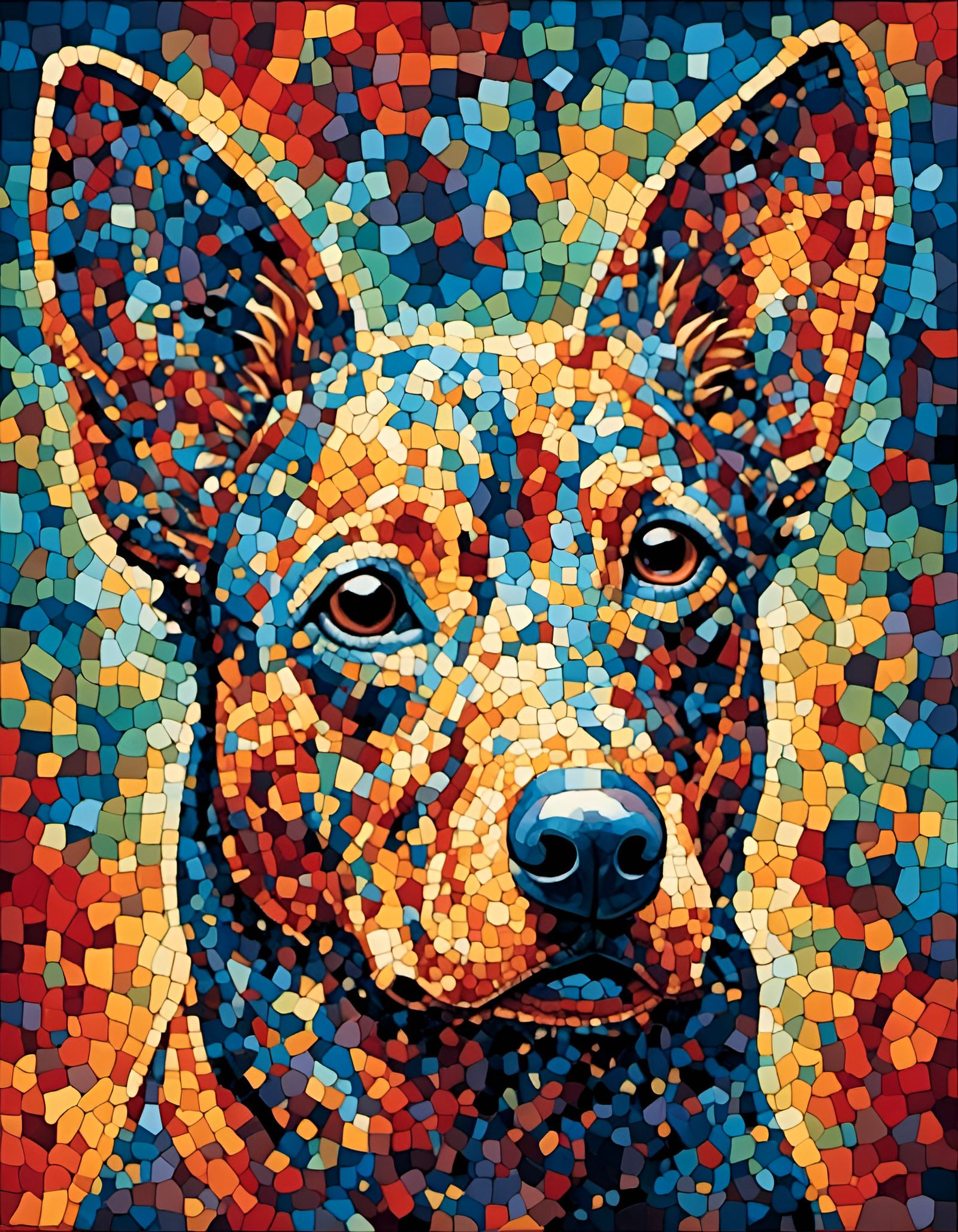 Dog Portrait in Pointillist Style with Vivid Colors