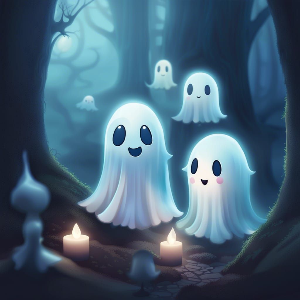 Chibi Ghosts in Misty Enchanted Forest Portrait