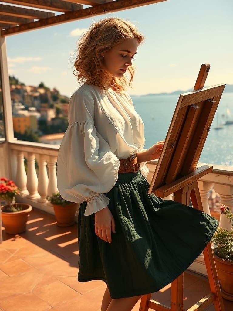 Adriatic Vista Painted by Blonde Artist: Impressionistic Sty...