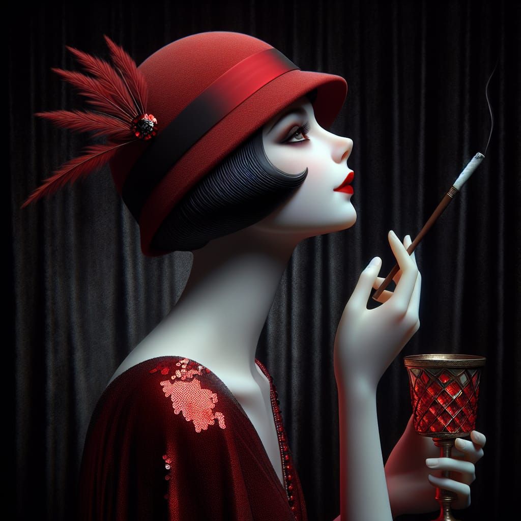 Elegant Porcelain Mannequin in Vibrant Red Attire, Painterly...