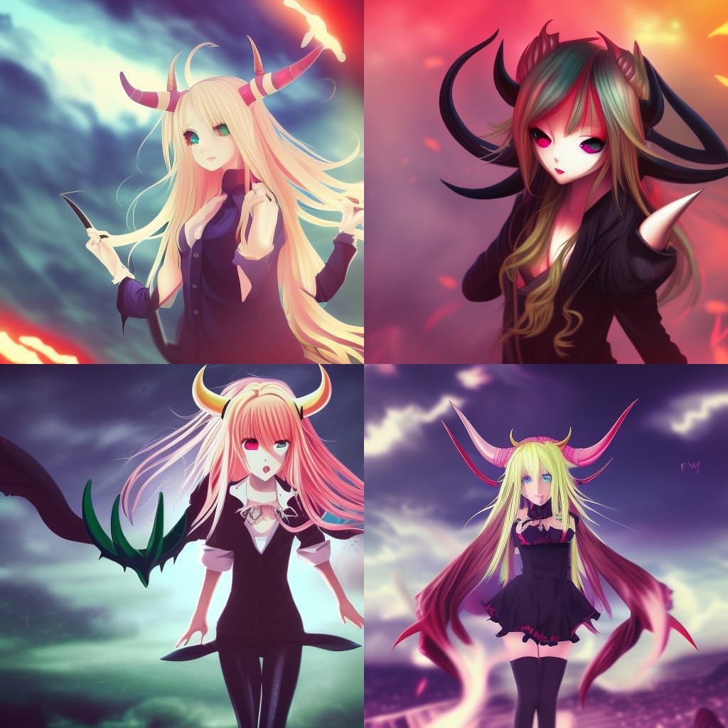 Anime Girl with Devil Features in Key Visual Style