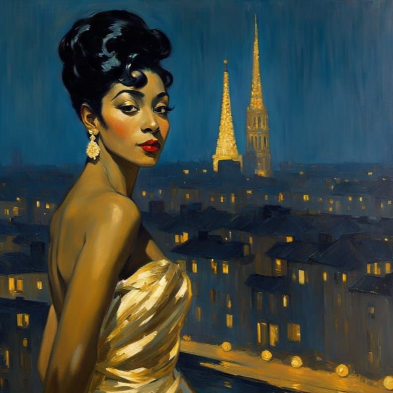 Elegant Woman in Gold Gown, Toulouse Lautrec Style