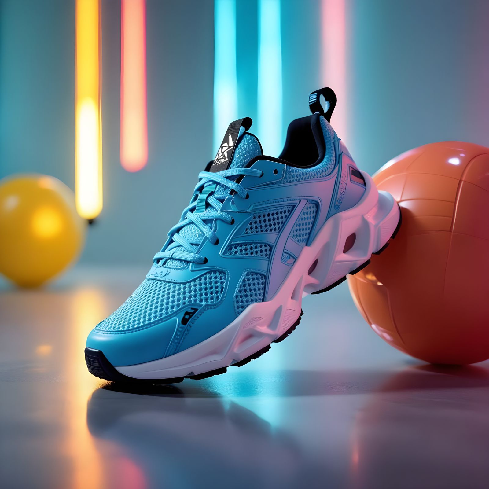 Modern Light Blue Athletic Shoes in Dynamic Neon Setting