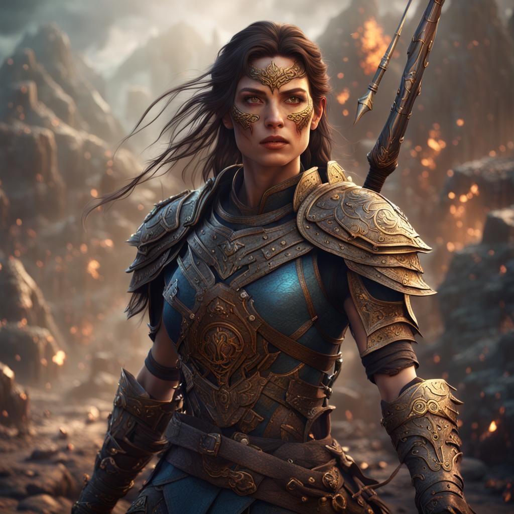 Fantasy Warrior Woman in Detailed Matte Painting