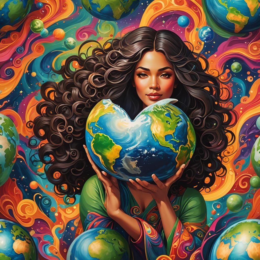 Mother Earth Holding the World in Digital Art