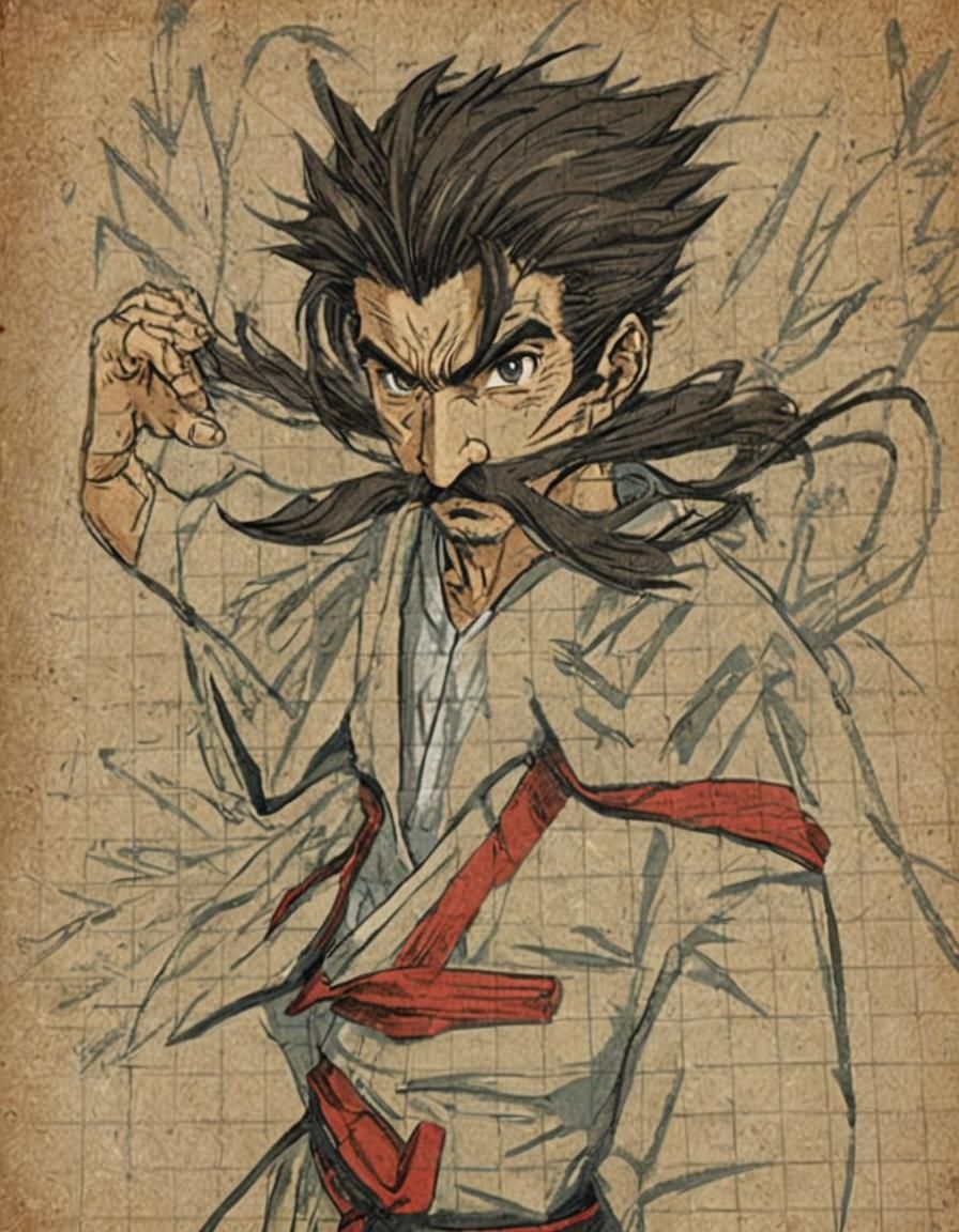 Anime Style Mustache Karate Master