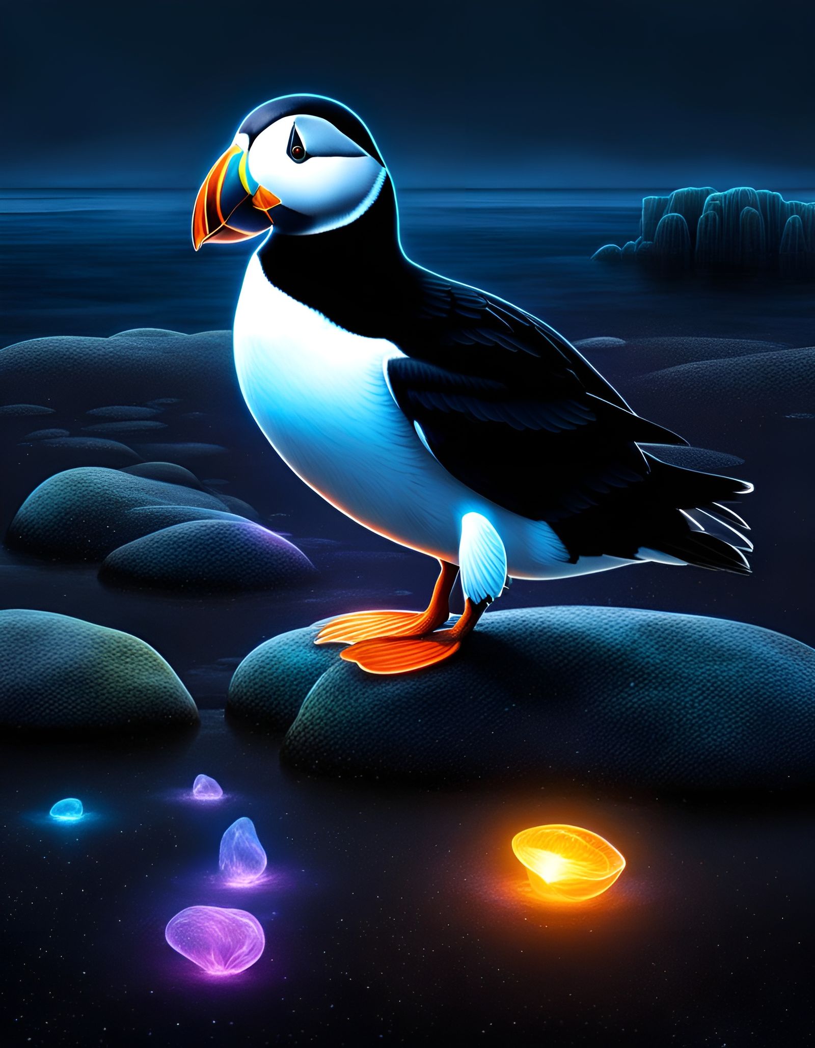 Bioluminescent Puffin Bird
