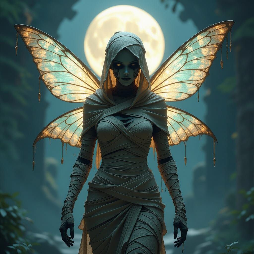 Ethereal Undead Fairy Mummy in Moonlit Environment