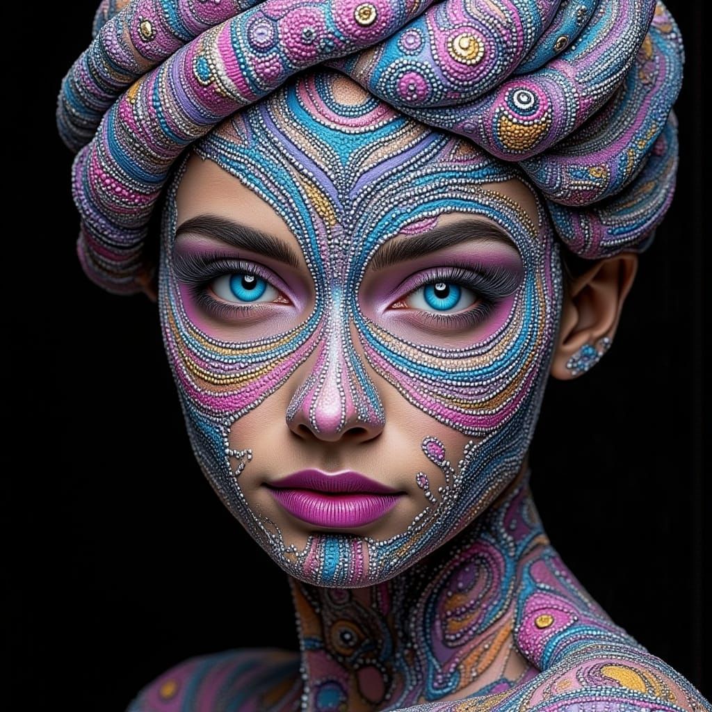 Woman's Portrait with Exploding Cyan and Pink Colors