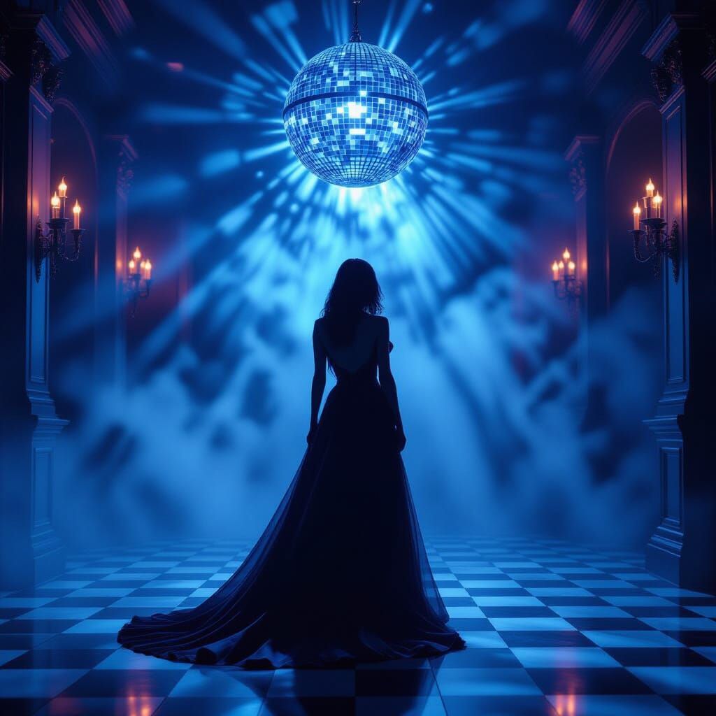 formal wear. A disco ball casts unsettling shadows. Ghostly ...