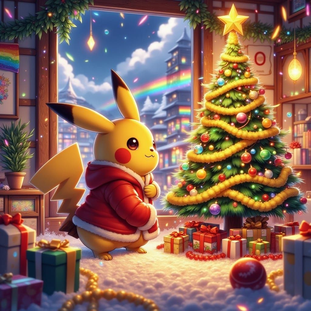 Pikachu in Christmas Suit, Anime Style