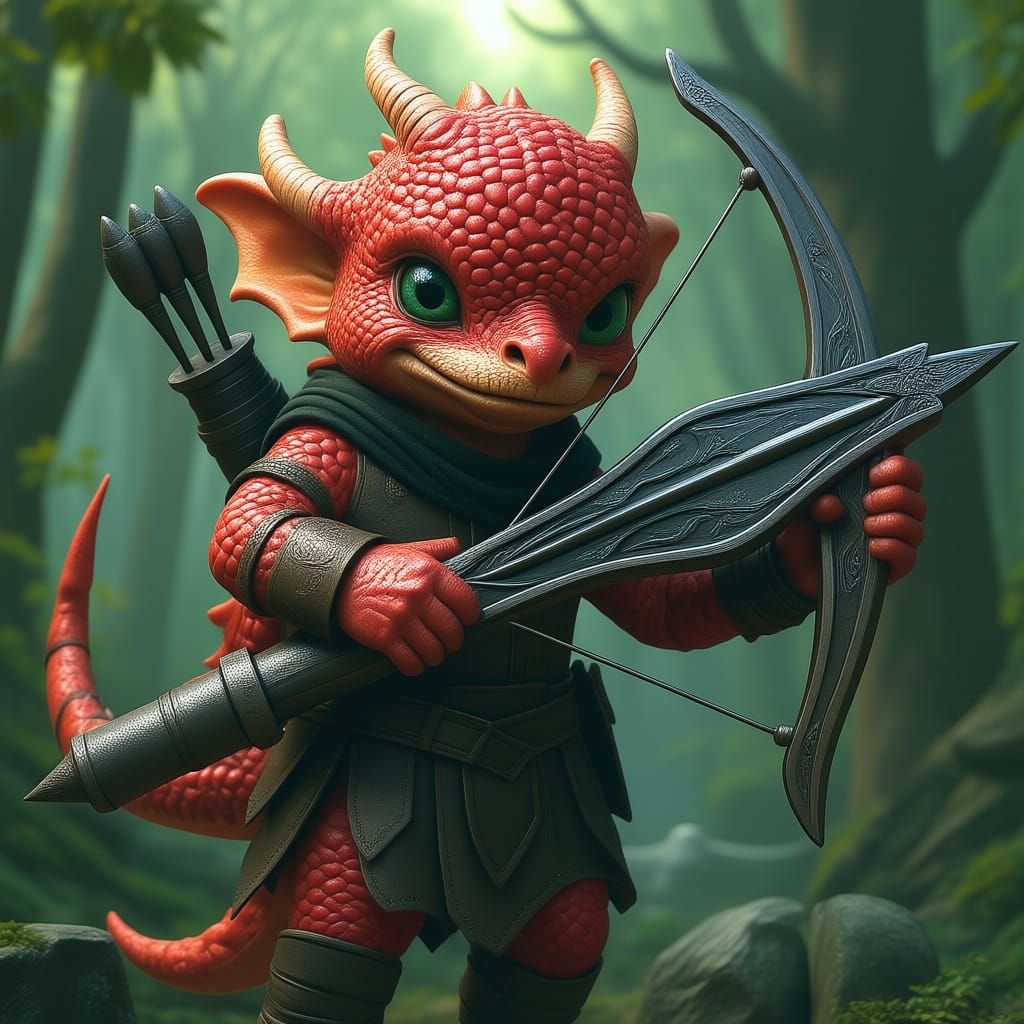 Dragonborn Archer in Mystical Forest, Detailed Matte Paintin...
