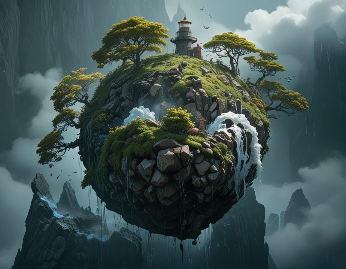 Ethereal Lighthouse Amidst Mystical Fog