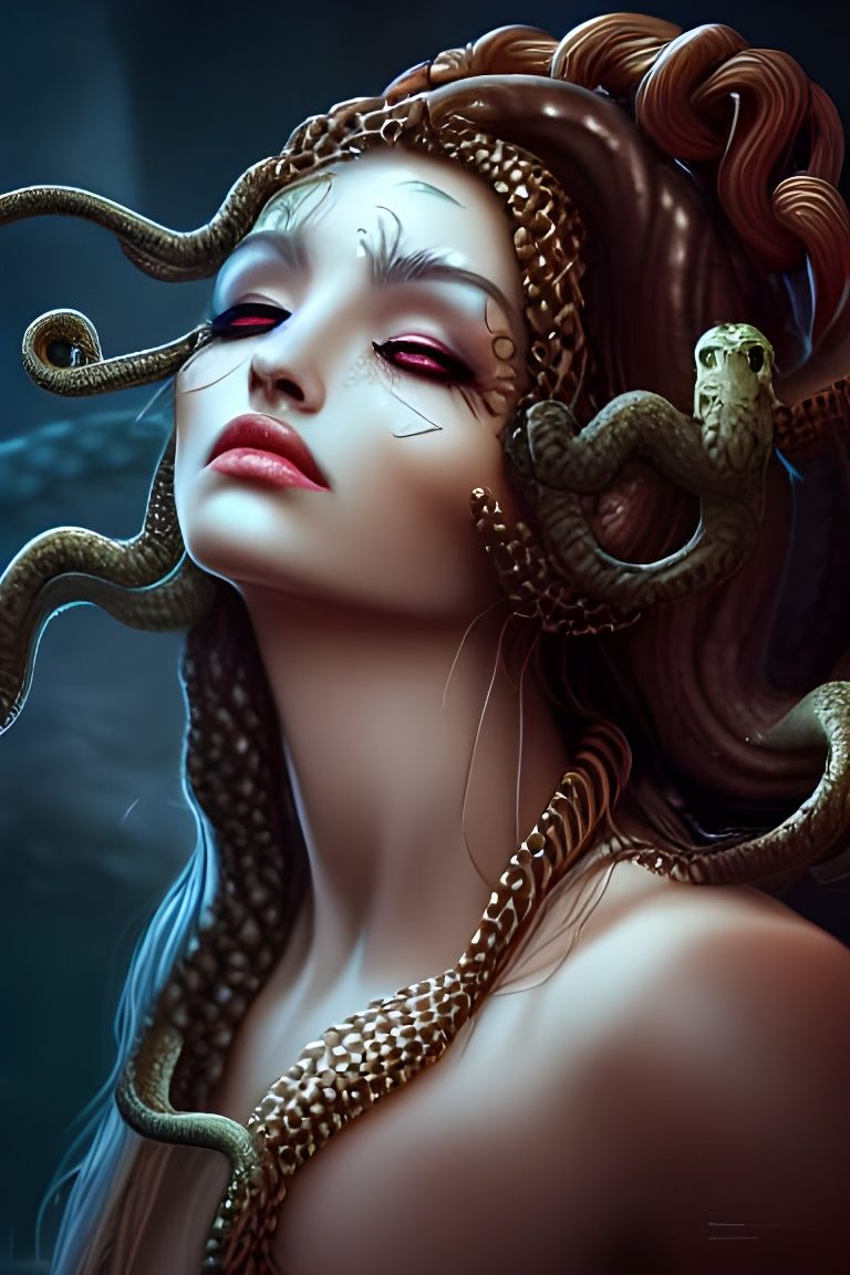 Melancholy Medusa Portrait in Anime Style