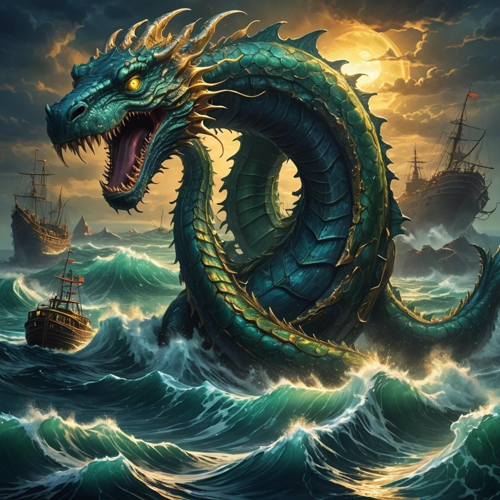 Mighty Sea Serpent Emerges from the Depths
