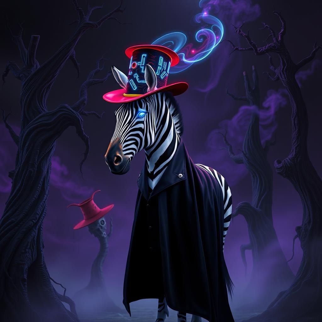 Neon Cyberpunk Zebra Magician in Dreamscape