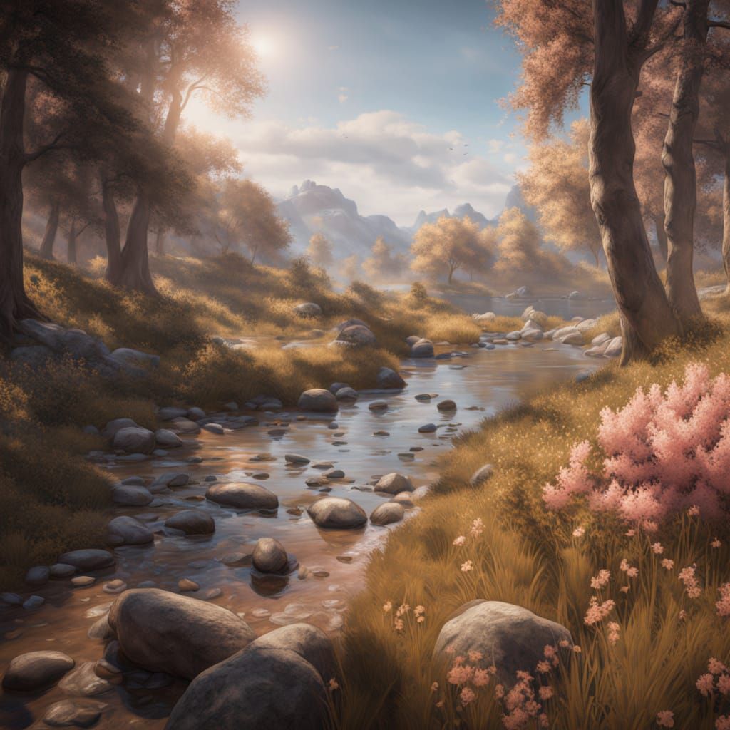 Serene Watercolor Landscape with Pink Sand Beach