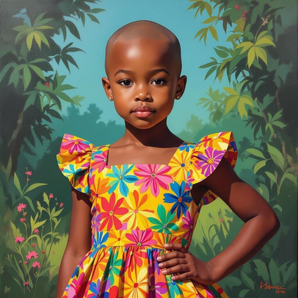 Confident Bald Girl in Expressive Portrait