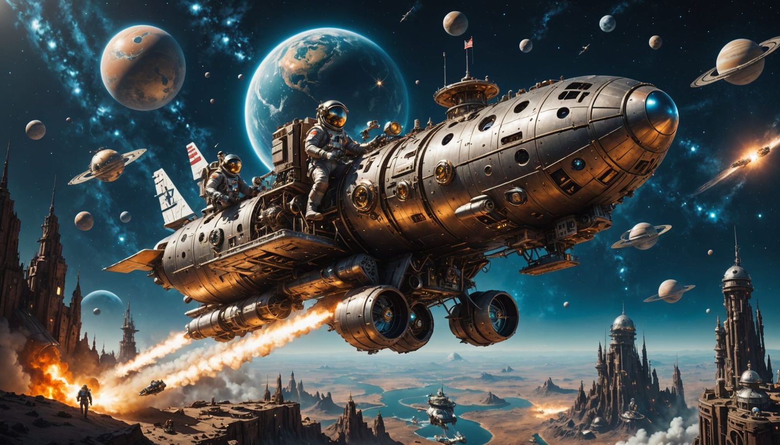 Steampunk Astronaut Engages Giant Mother Ship in Epic Space ...