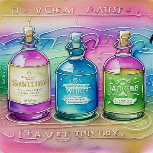 Whimsical Fantasy Potions in Watercolor Style