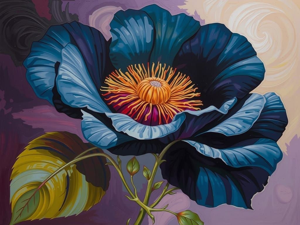 Dark, Mysterious Rose in Impasto Style