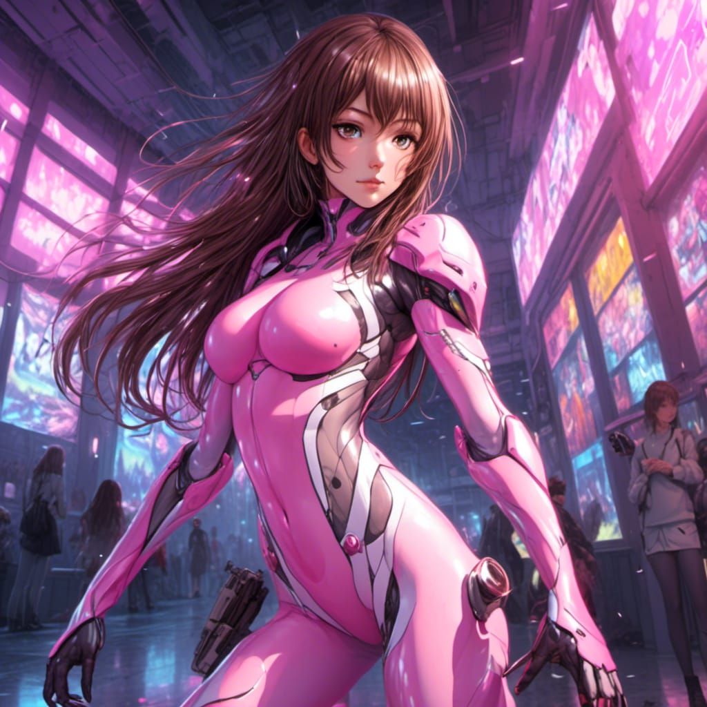 Anime Woman in Cyberpunk Bodysuit