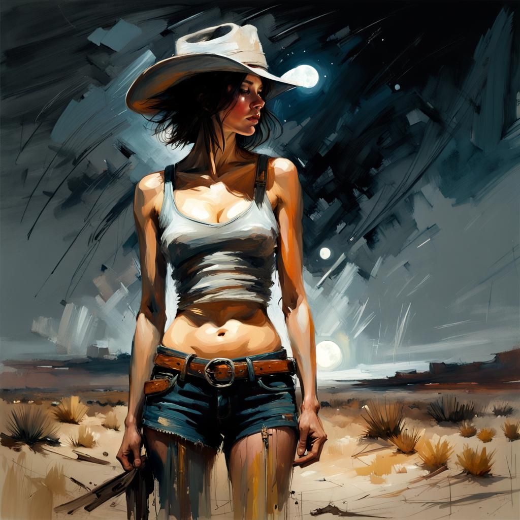 Cowgirl in Desert Moonlight: Digital Matte Painting